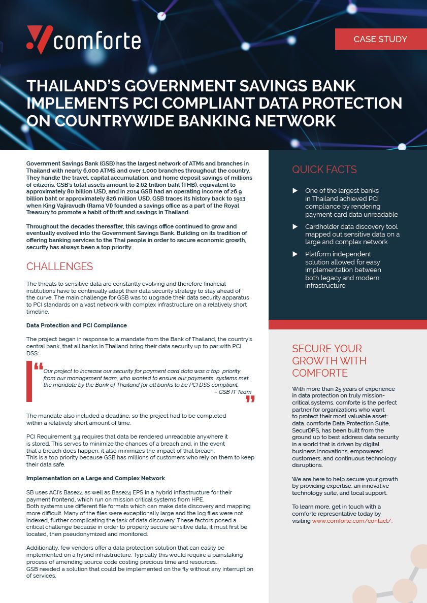 Government Savings Bank Implements PCI Compliant Data Protection